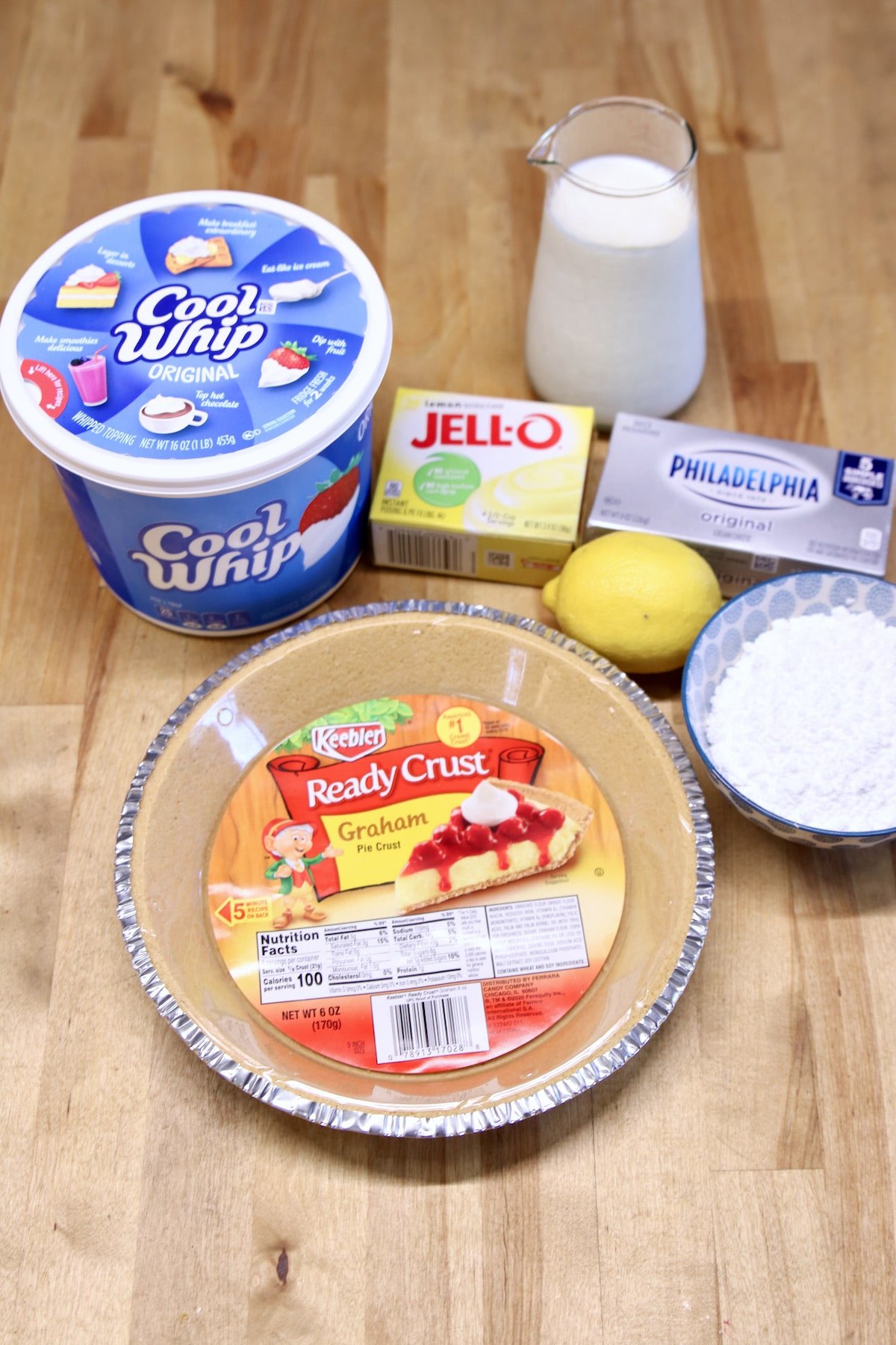 Ingredients for no bake lemon pie.