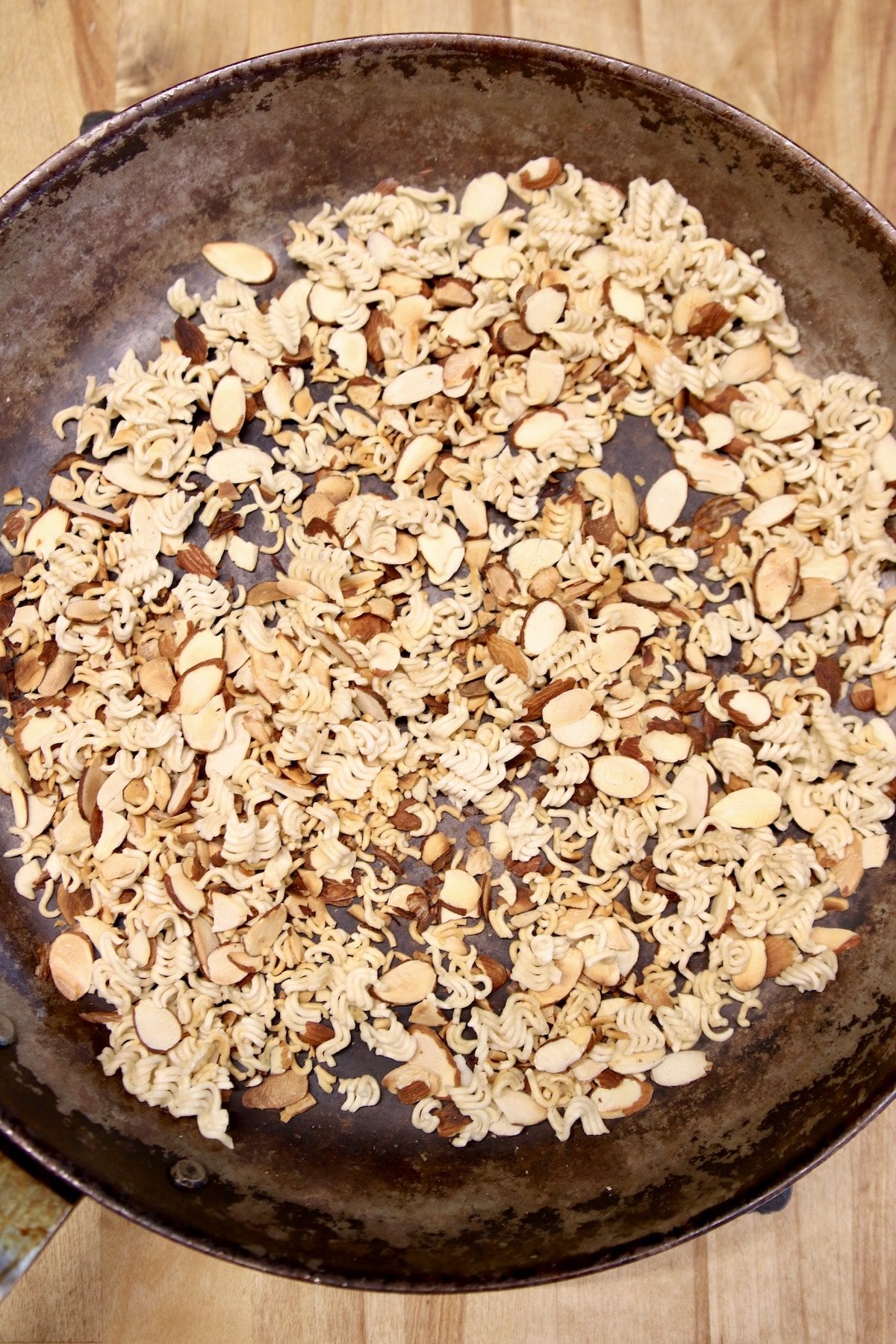 Toasted almonds and ramen for slaw.