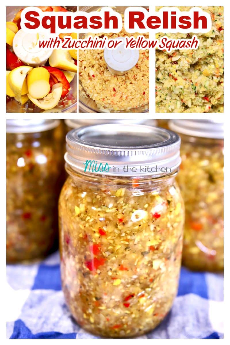 Squash relish collage. Text overlay.