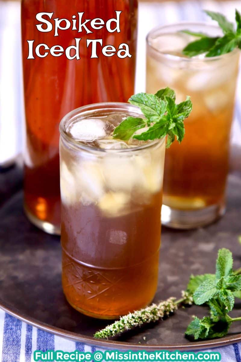 Spiked Iced Tea in a glass- text overlay.