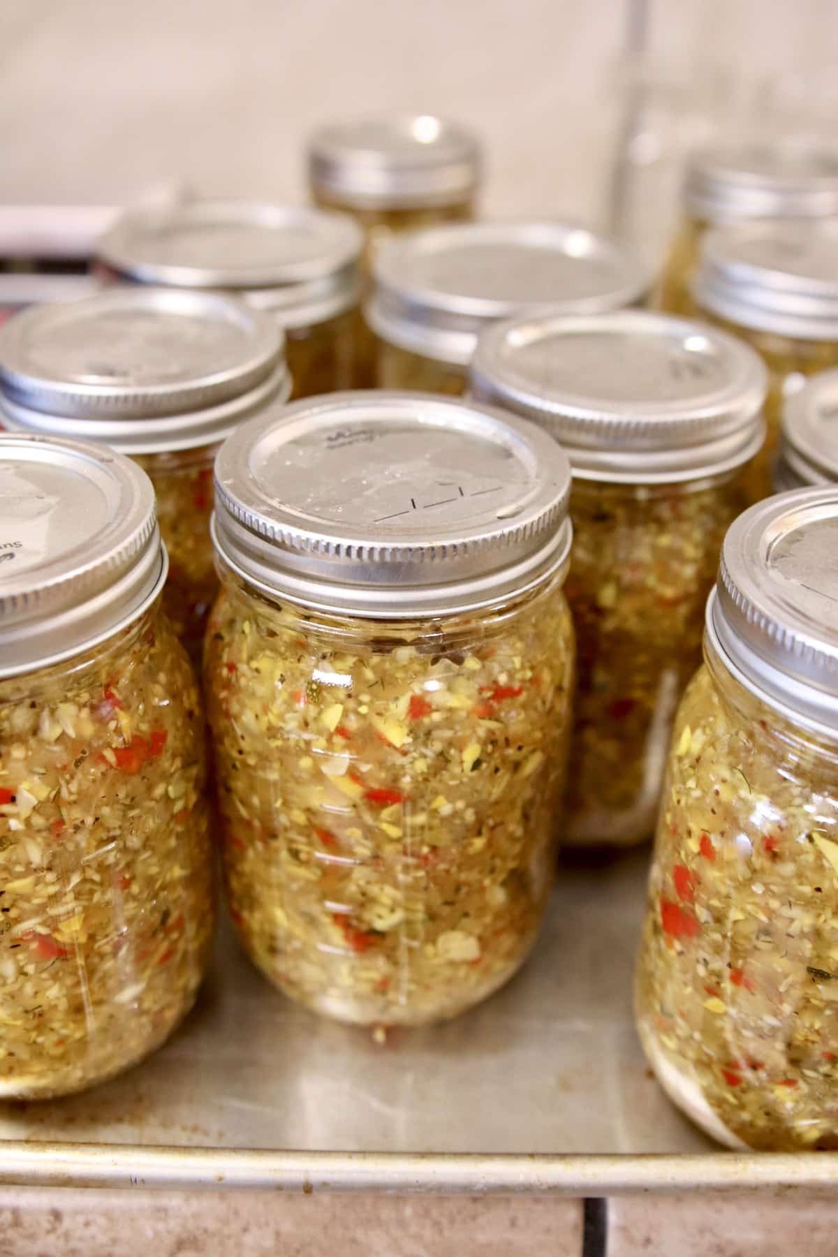 Jars of squash relish.