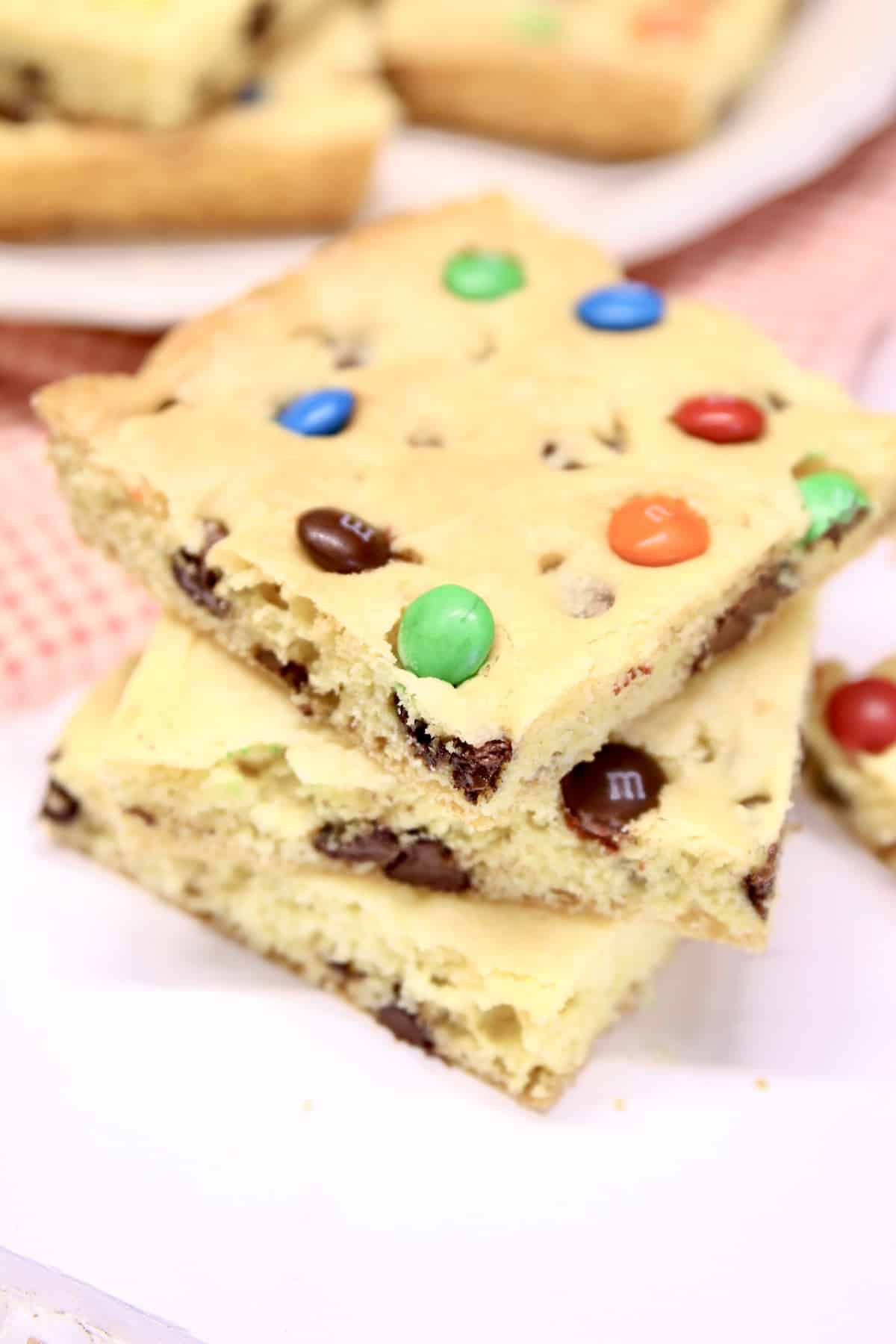 Cake mix bars, stacked.