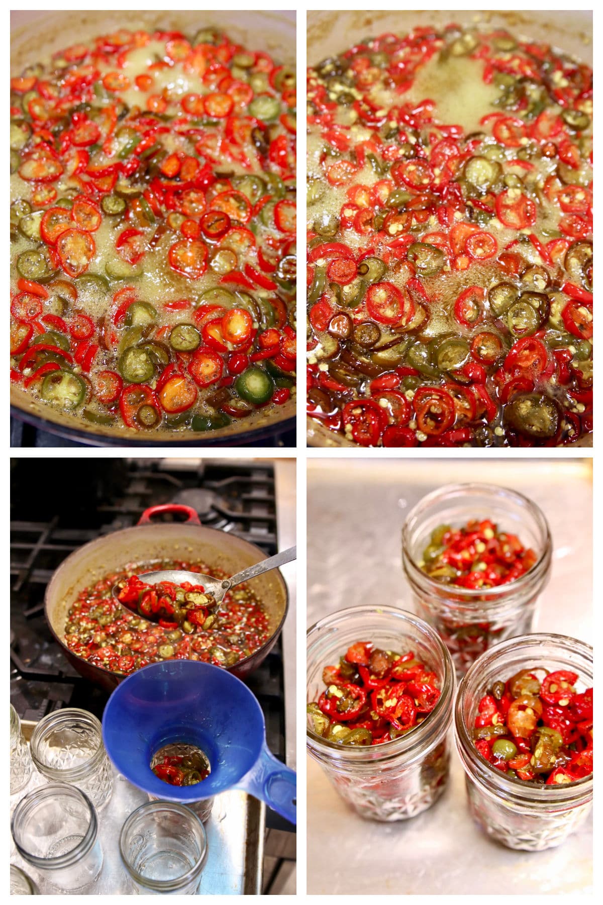 Making candied jalapenos and filling jars.