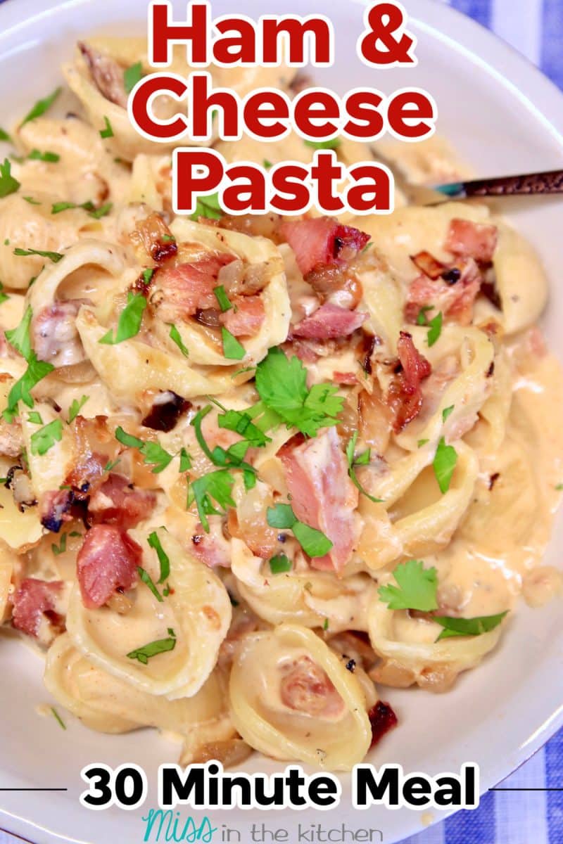 Ham and Cheese Pasta - text overlay.