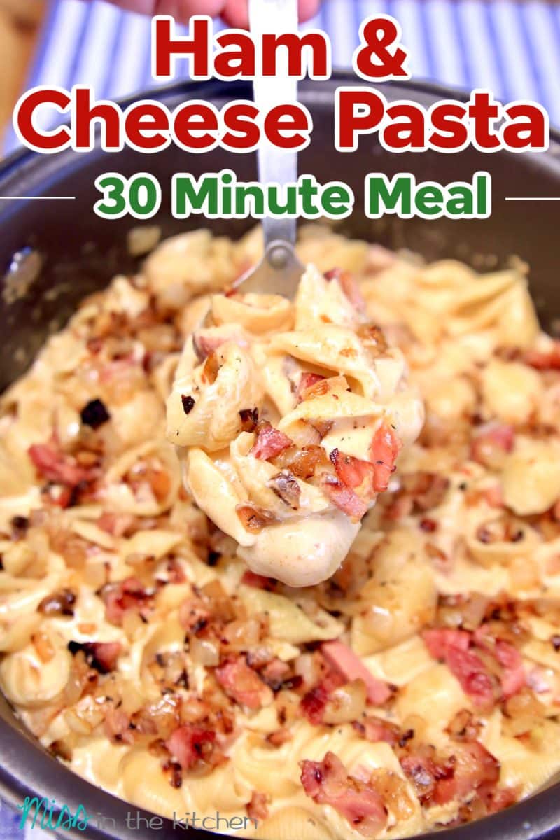 Ham and Cheese Pasta- text overlay.