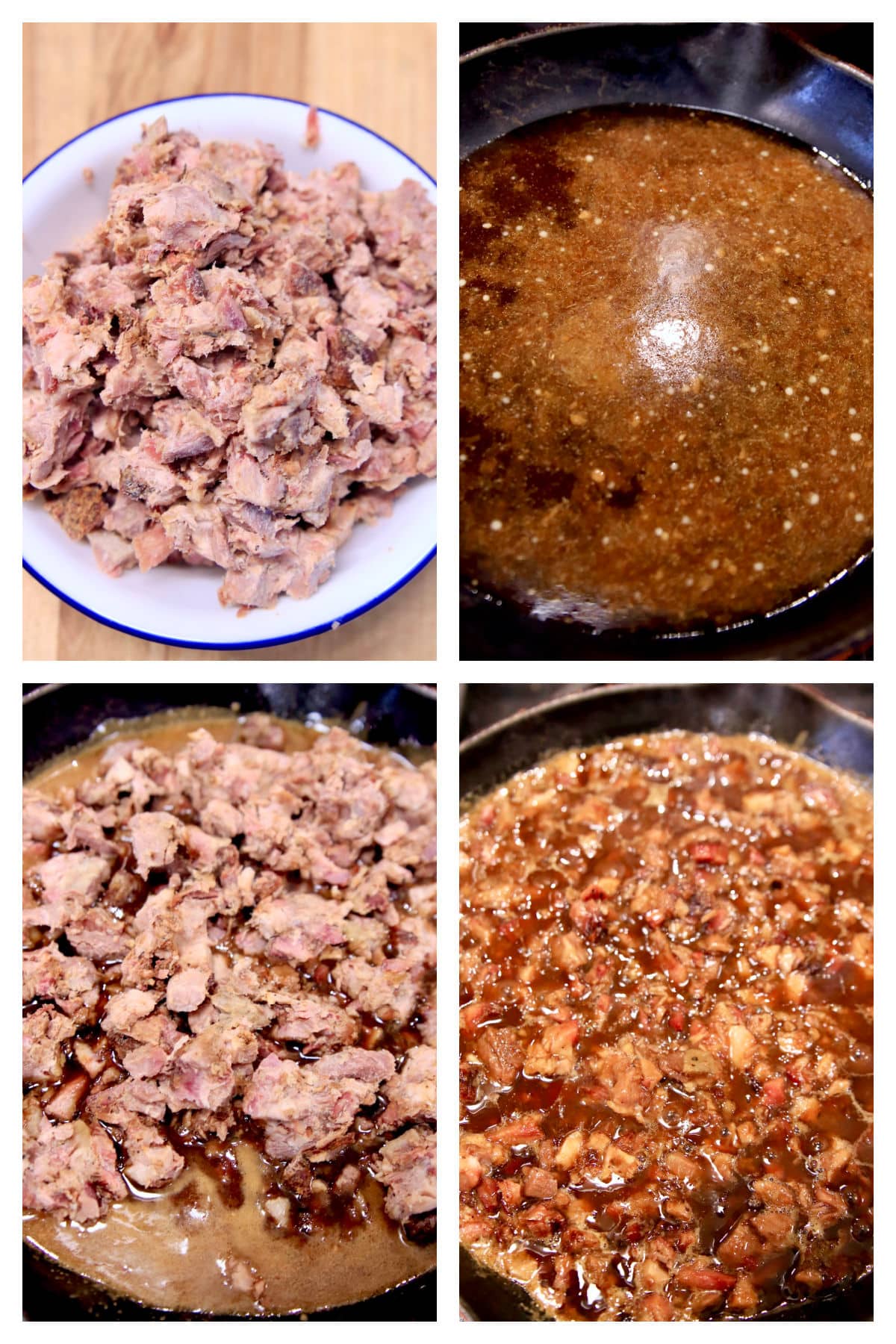 Collage Mongolian pork with pulled pork.
