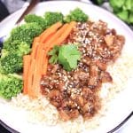 Mongolian Pork with broccoli and carrots over rice.