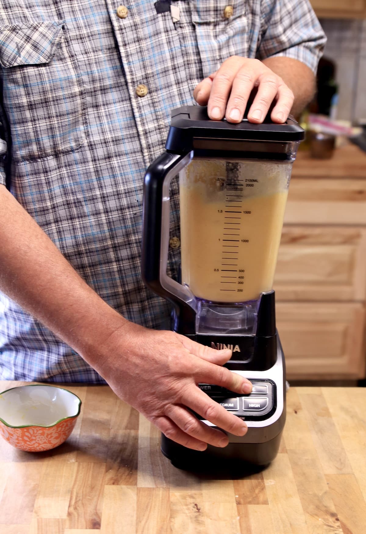 Blending a cocktail. 
