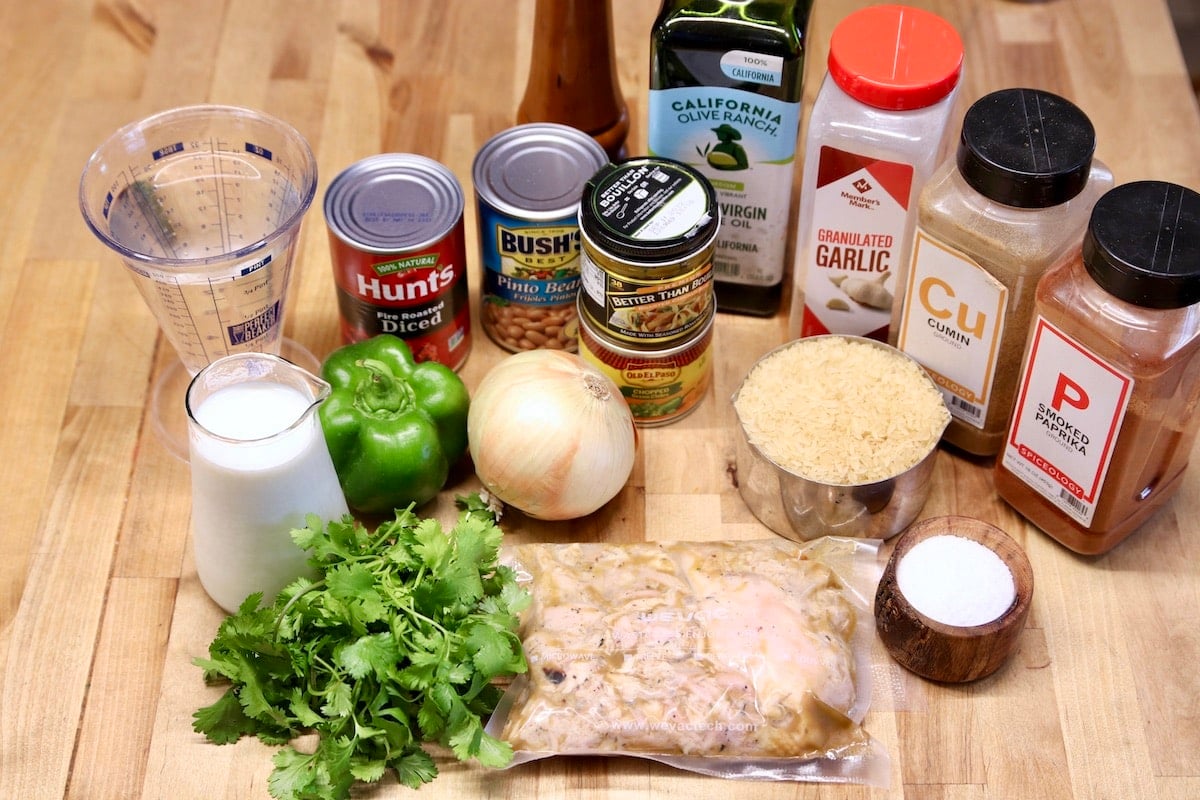 Ingredients for Spanish Chicken and Rice.