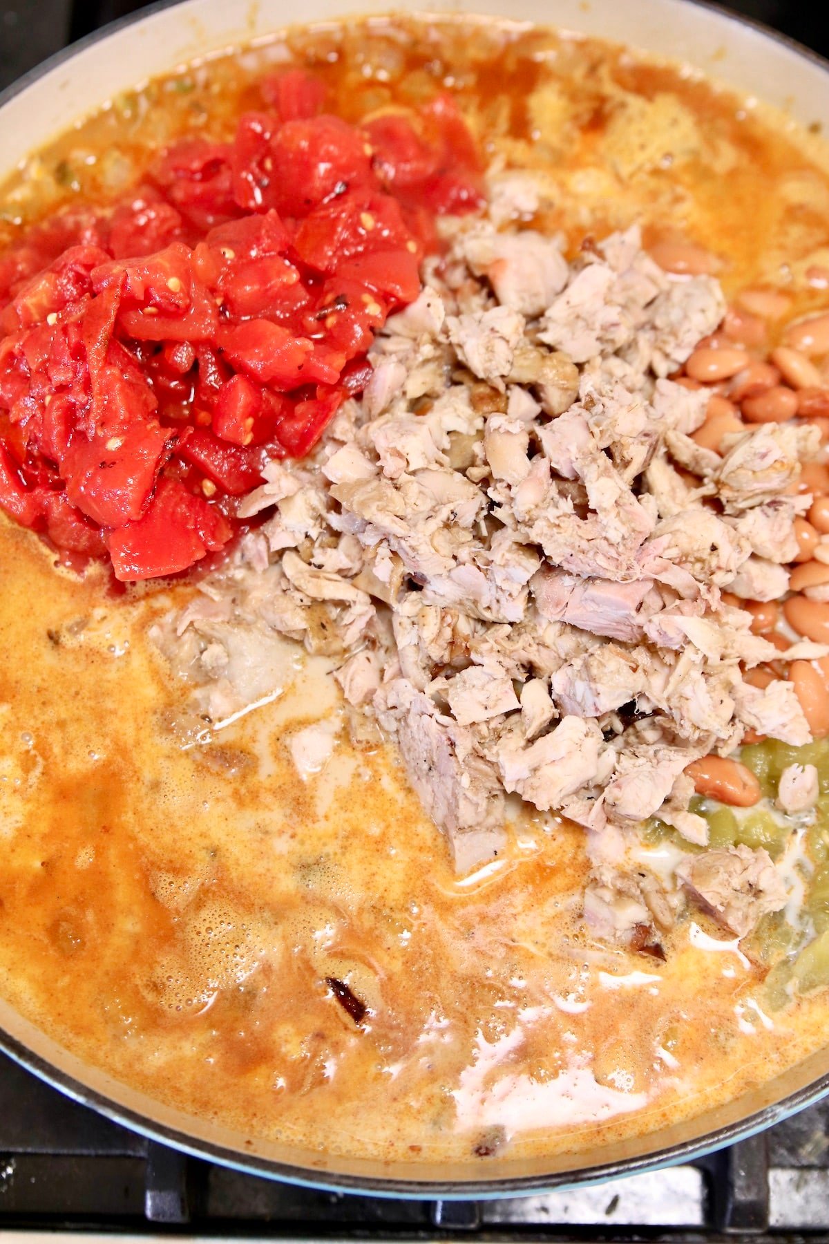 Rice and chicken casserole with tomatoes.