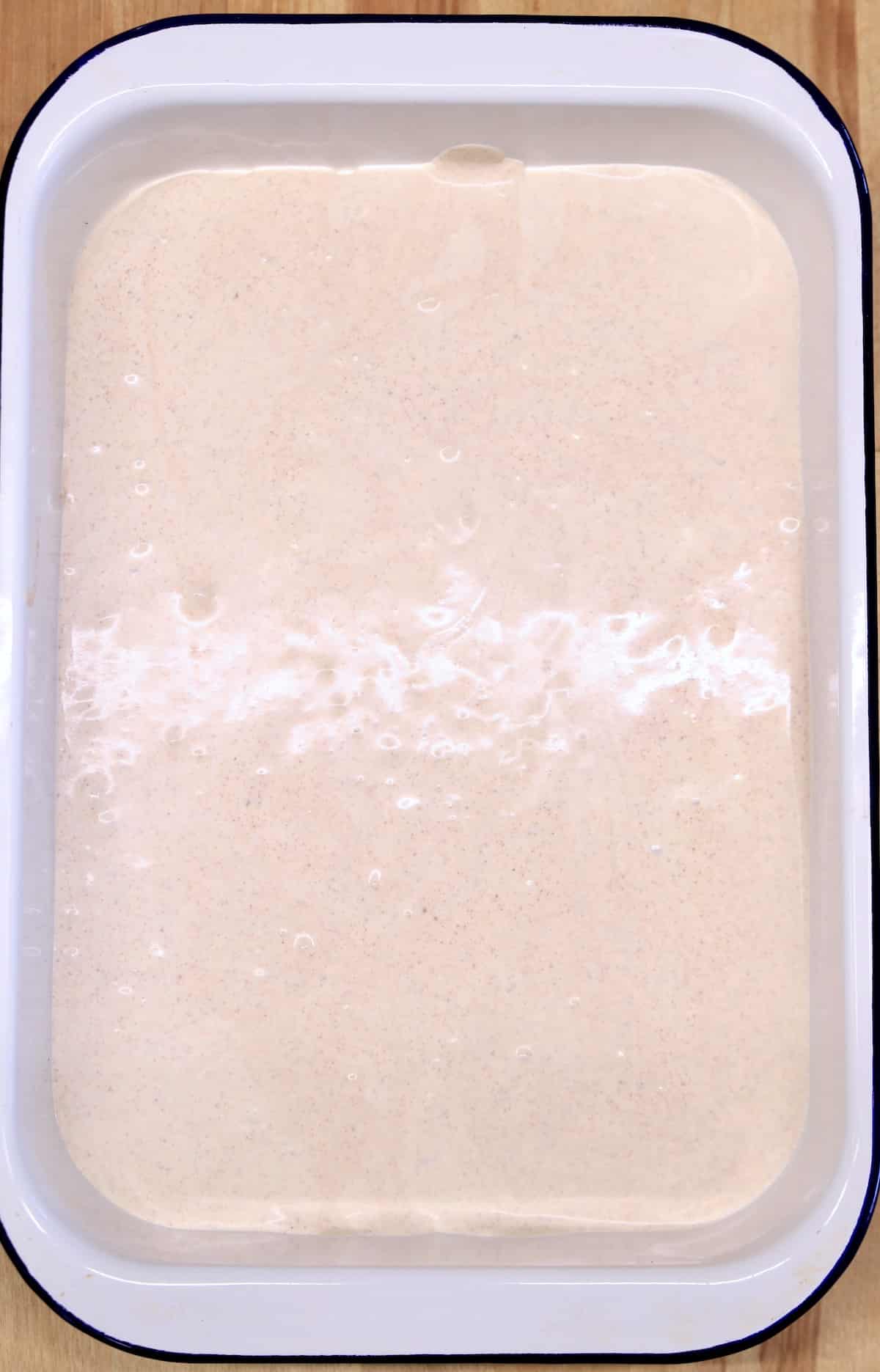 Pan of cinnamon ice cream, ready to freeze.
