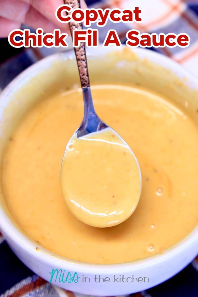 Spoon dipping into Chick Fil A Sauce - text overlay.