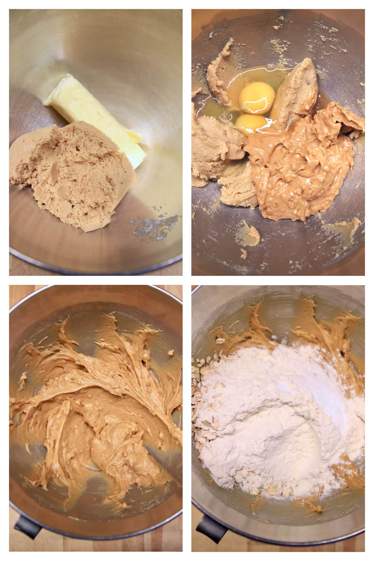Collage making peanut butter oatmeal cookie dough.