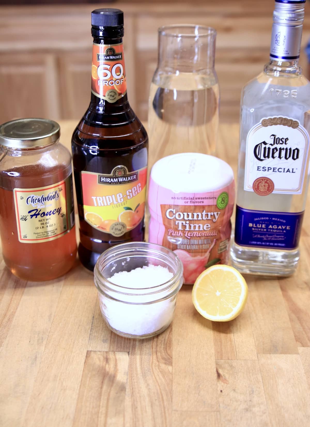 Ingredients for Pink Señorita cocktails.