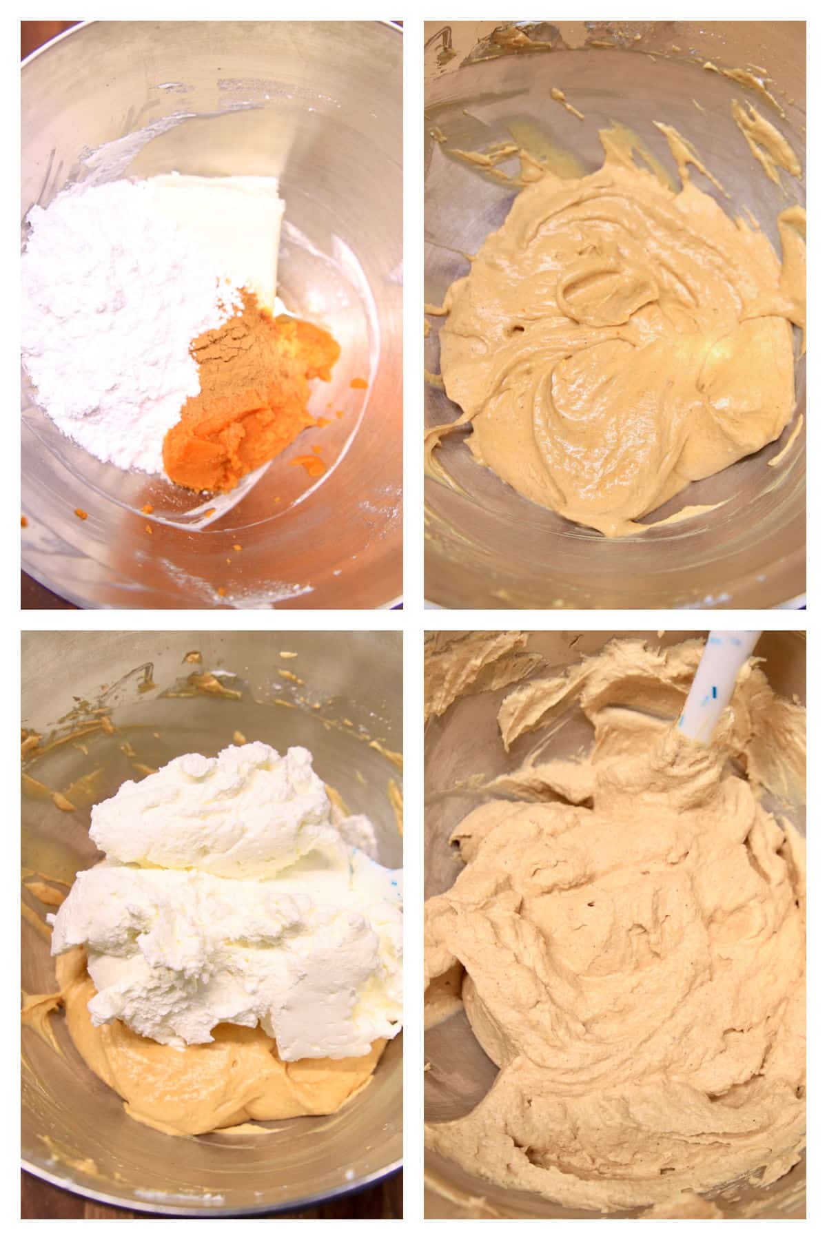 Collage making filling for pumpkin cannoli.