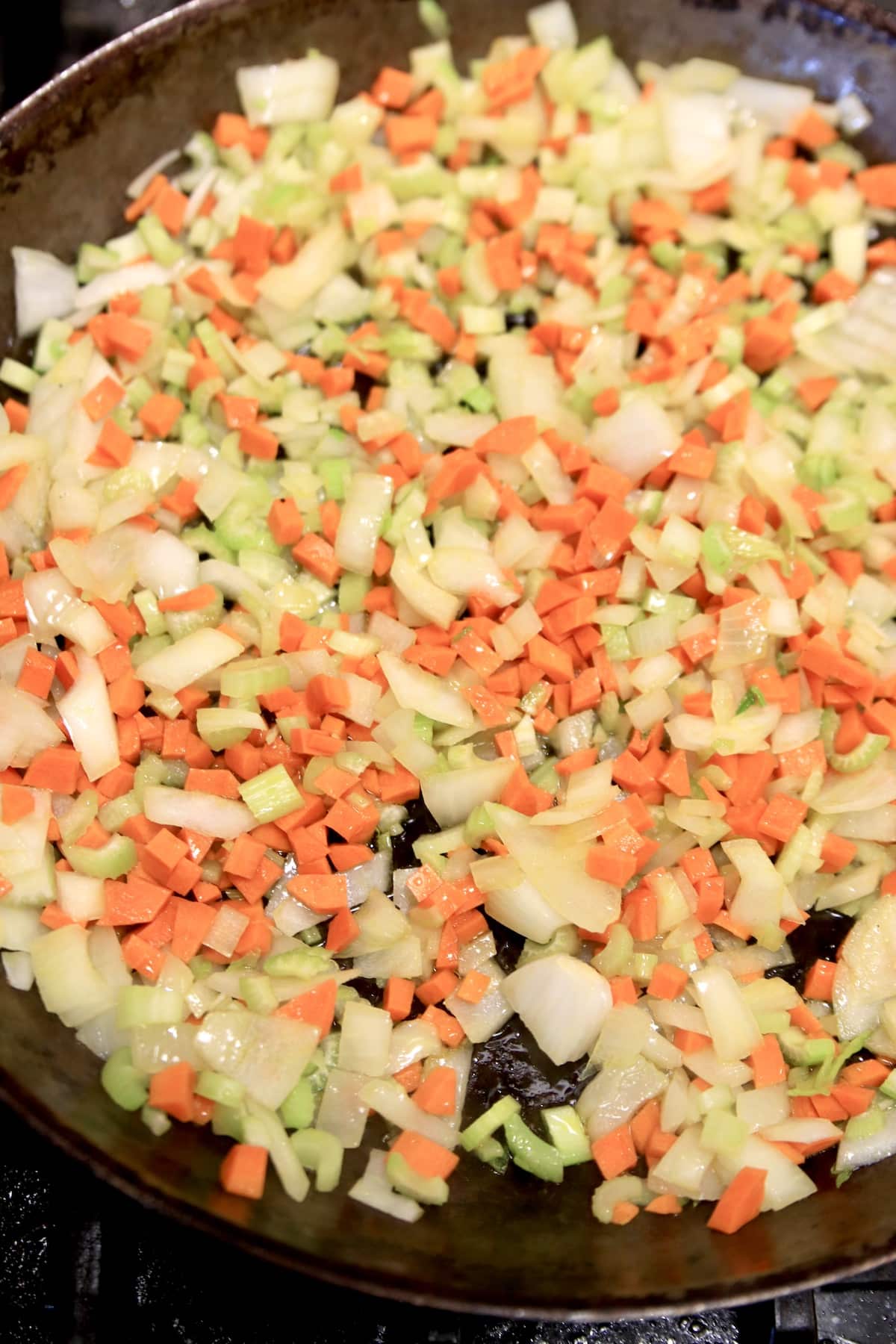 Sauteed vegetables for pot pie.