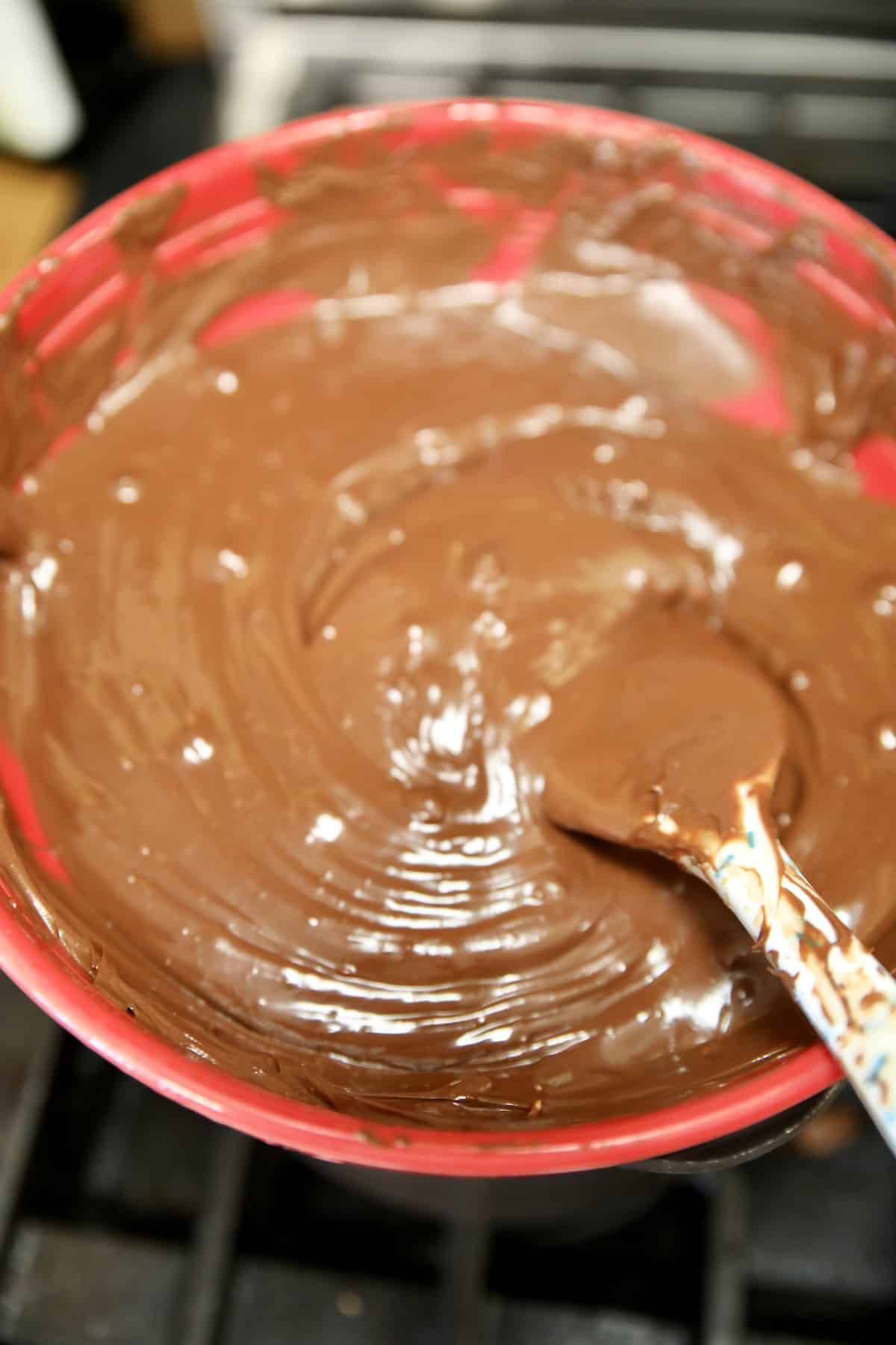 Melted chocolate in a bowl.