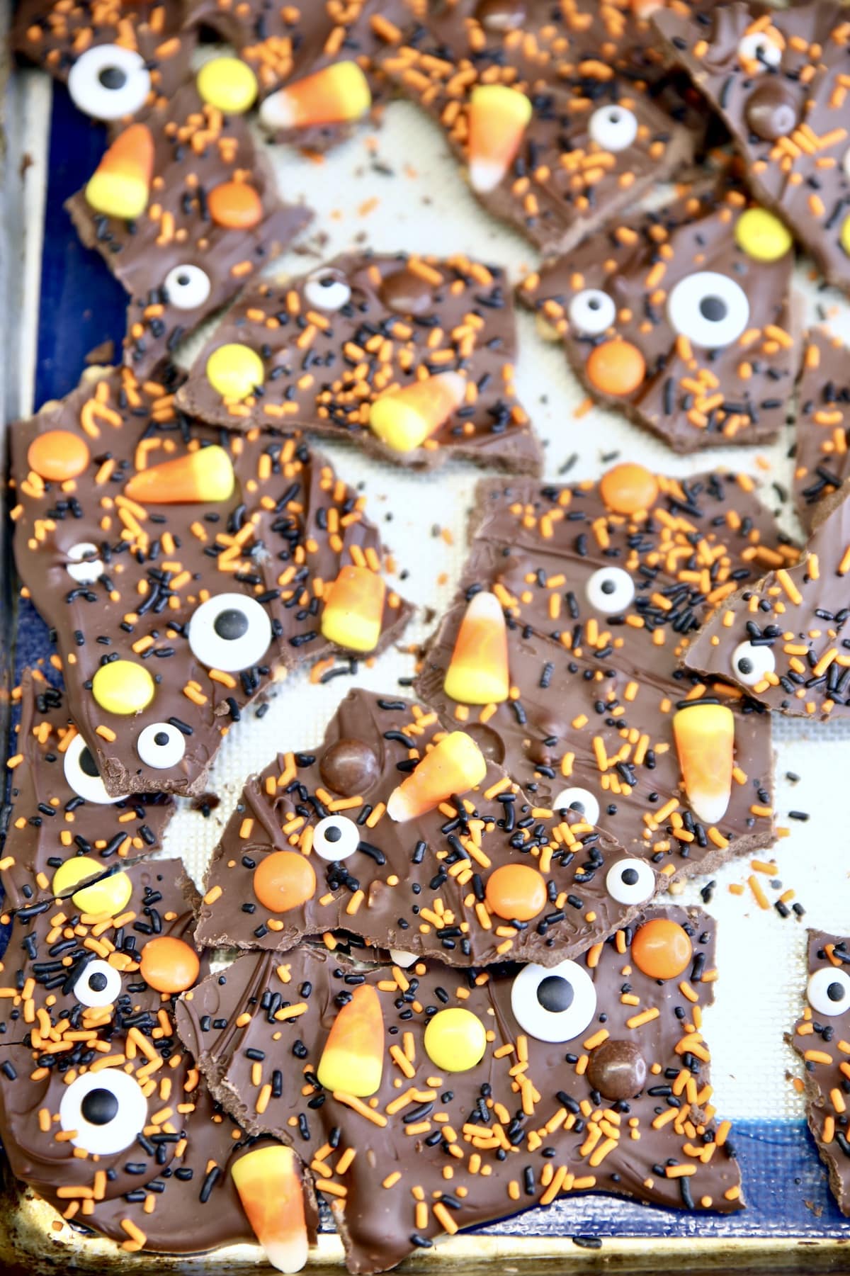 Chocolate bark broke into pieces.