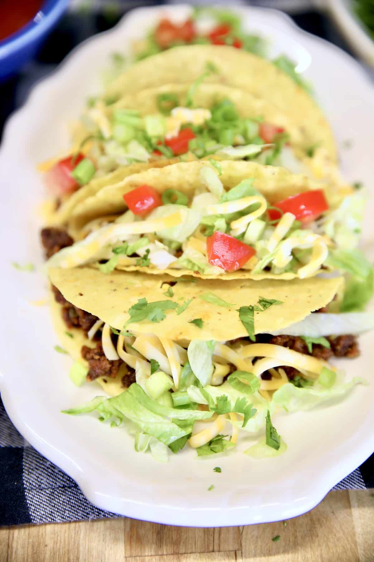 Platter of ground beef tacos.