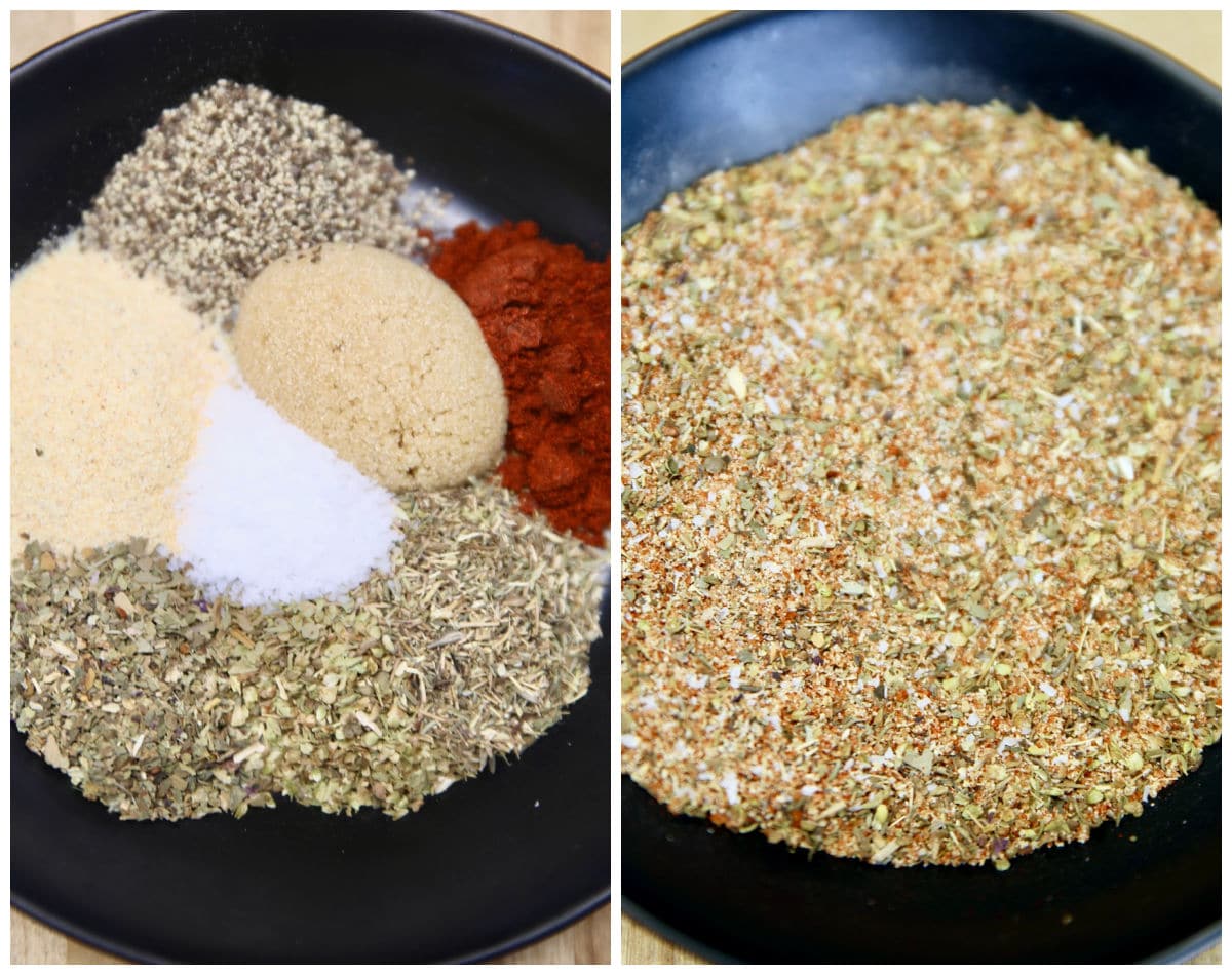 Collage: Italian rub with brown sugar.