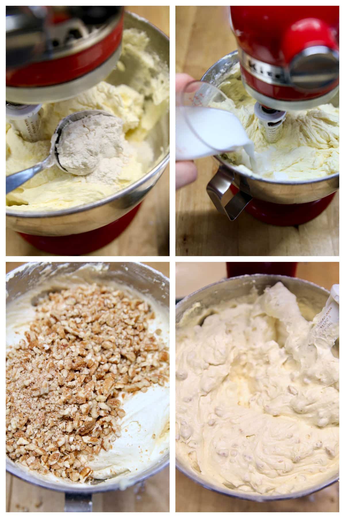 Collage making pound cake with pecans.