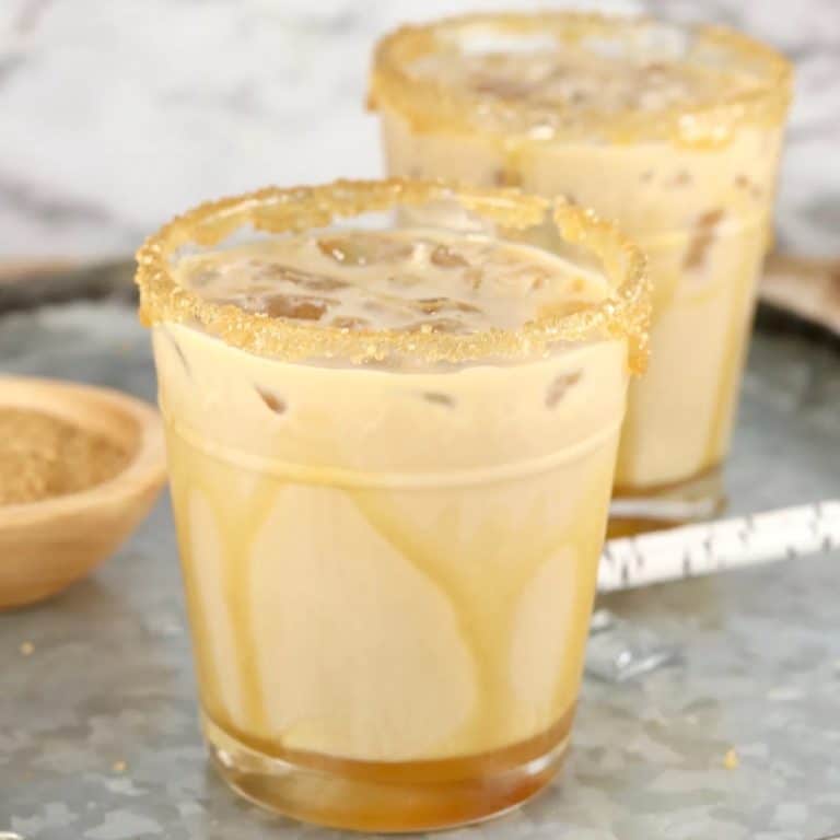 Salted Caramel Mudslide in 2 cocktail glasses.