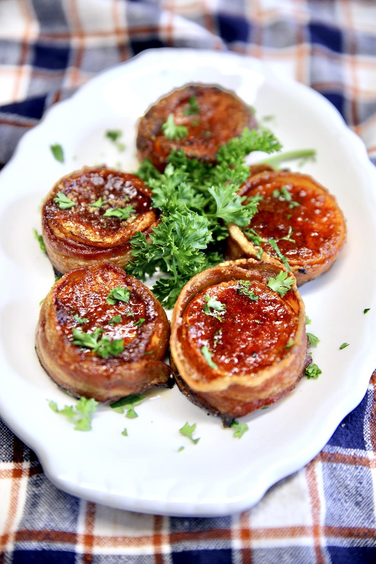Platter of sweet potato stacks.
