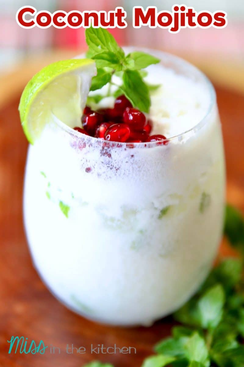 Coconut Mojitos with text overlay.