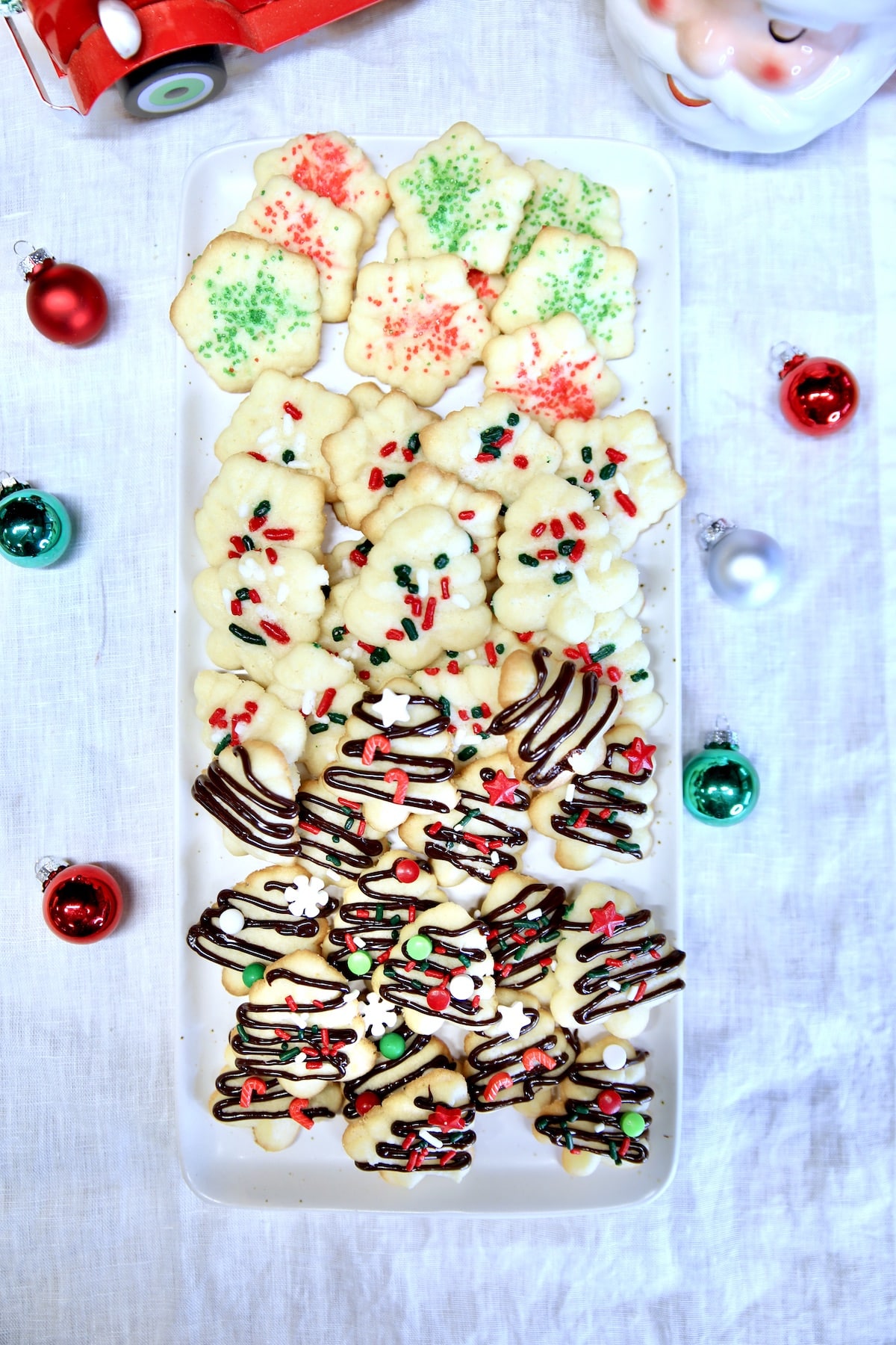 Tray of decorated spritz cookies.