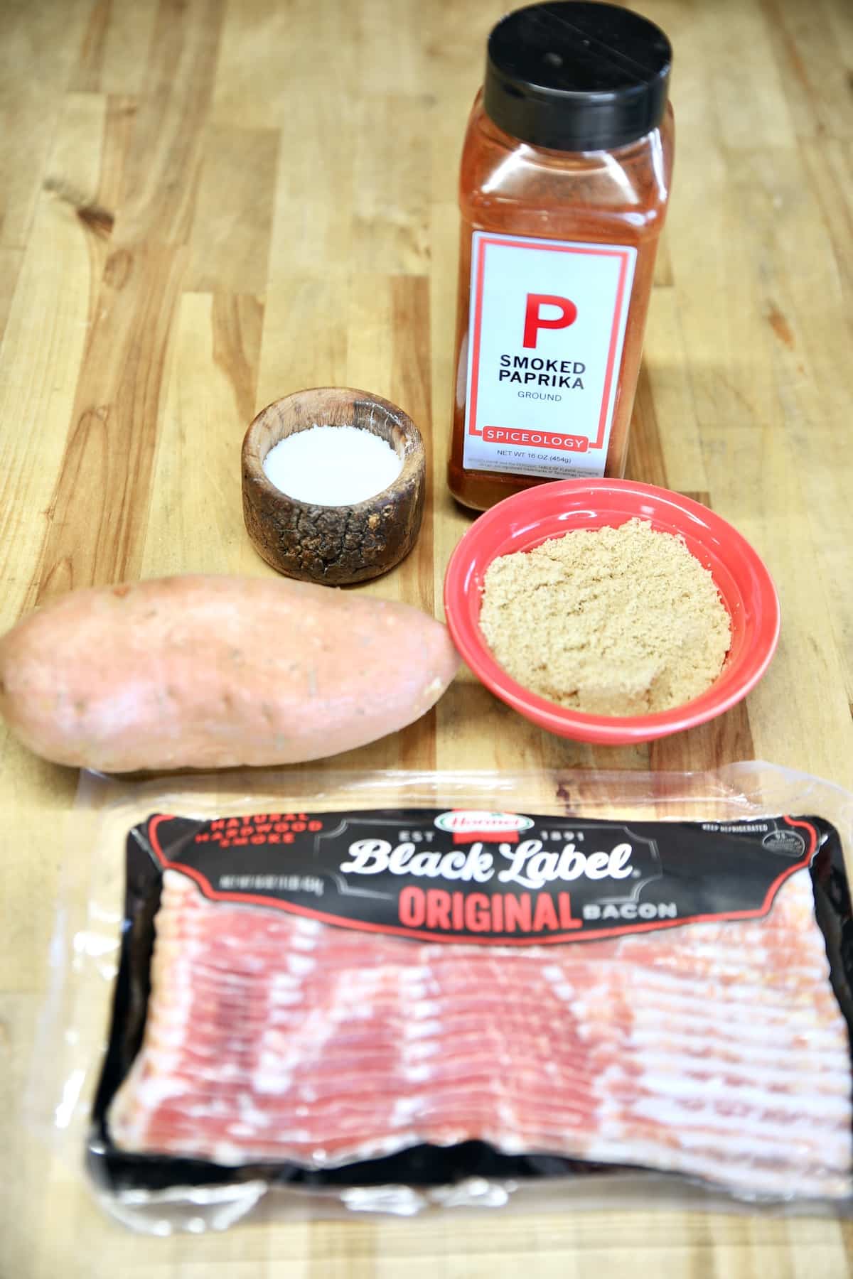 Ingredients for bacon wrapped sweet potatoes.