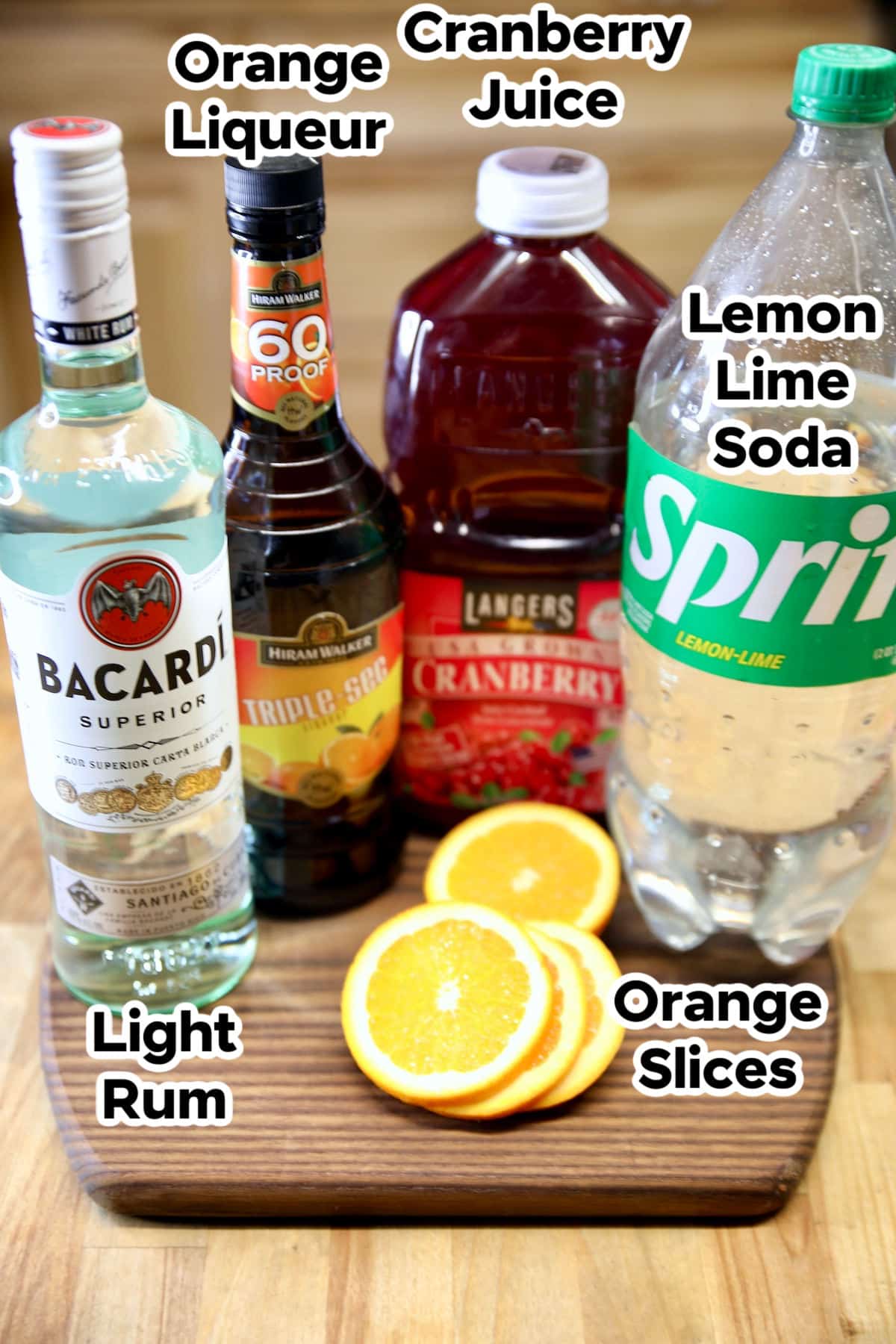 Ingredient for Cranberry Rum Punch.
