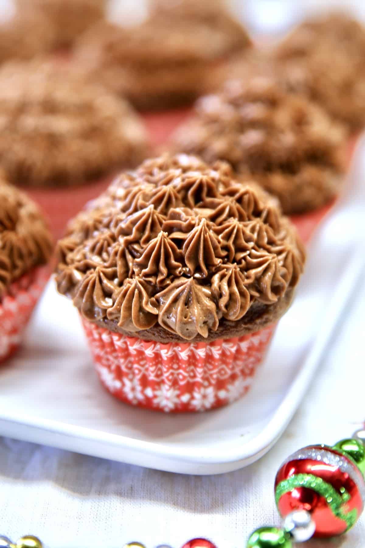 Kahlua Frosted Chocolate Cupcakes on a tray.