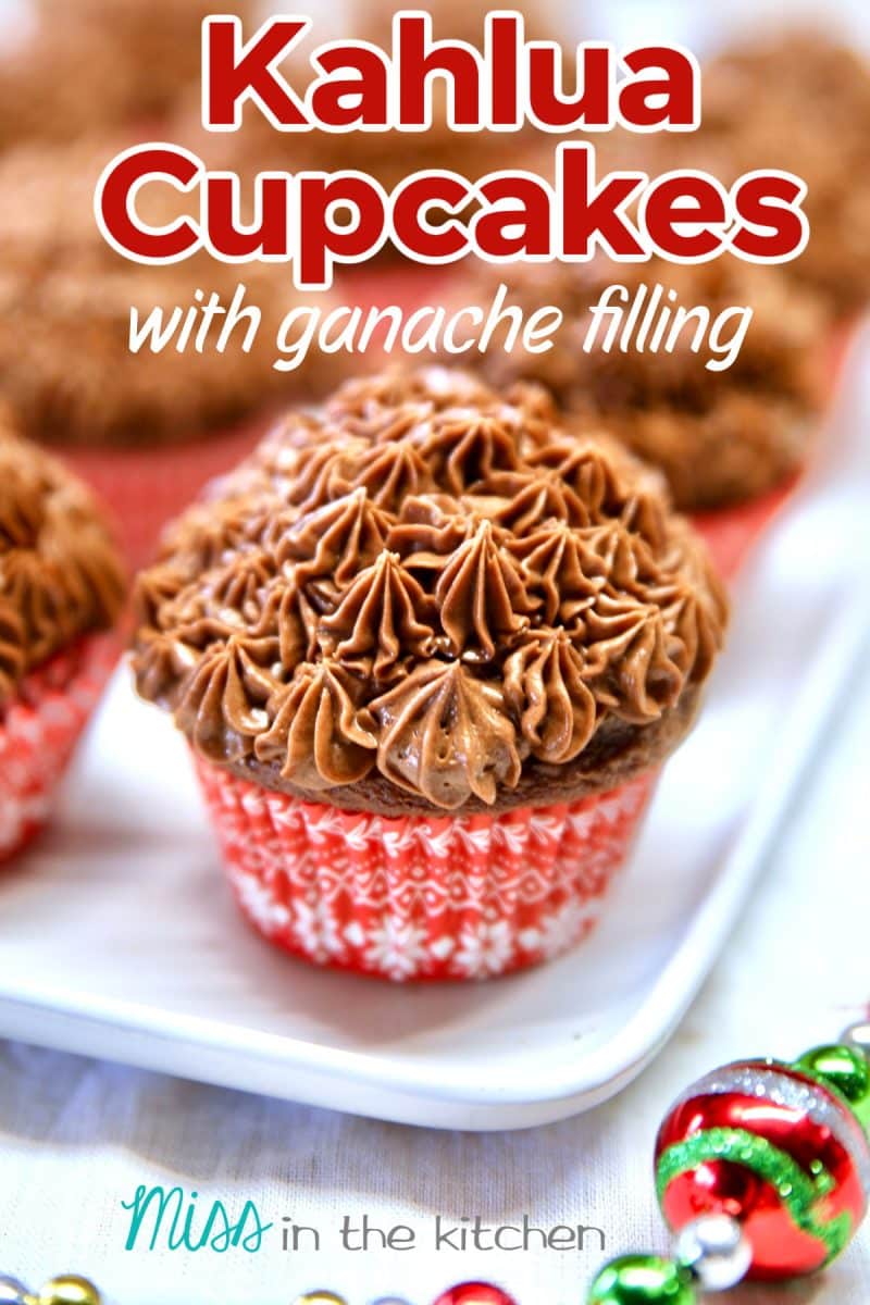 Kahlua Cupcakes with ganache filling. Text overlay.