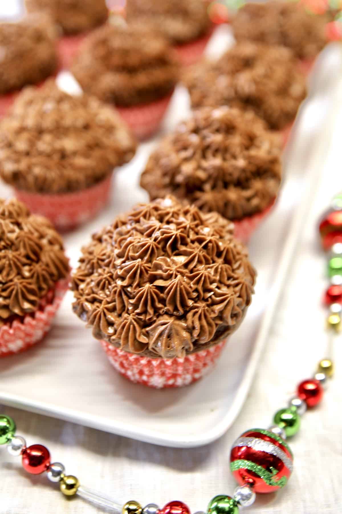 Tray of chocolate cupcakes.