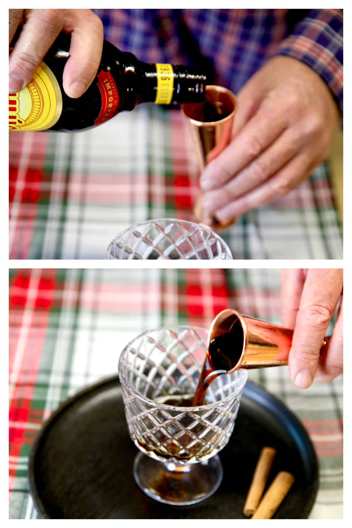 Collage measuring/pouring Kahlua.