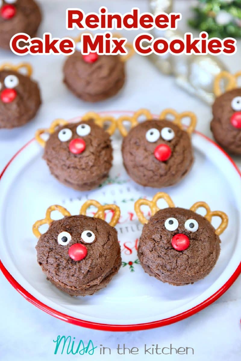 Reindeer Cake Mix Cookies - text overlay.