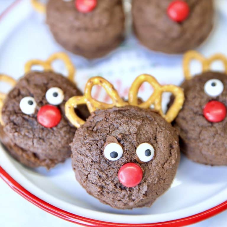 Reindeer Cake Mix Cookies on a plate.