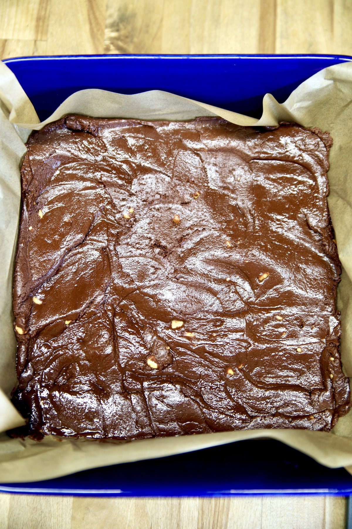 Chocolate fudge in a pan.