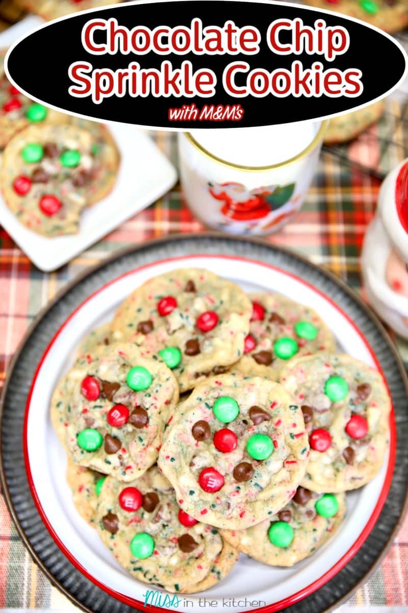 Plate of M&M cookies - text overlay.
