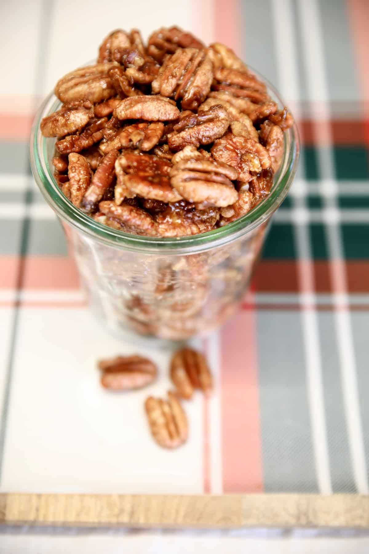 Jar of candied pecans.