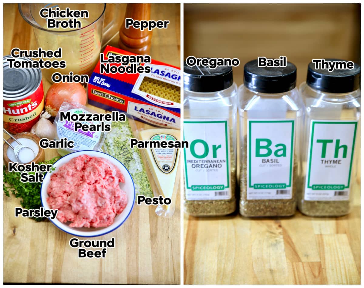 Ingredients for Lasagna Soup.