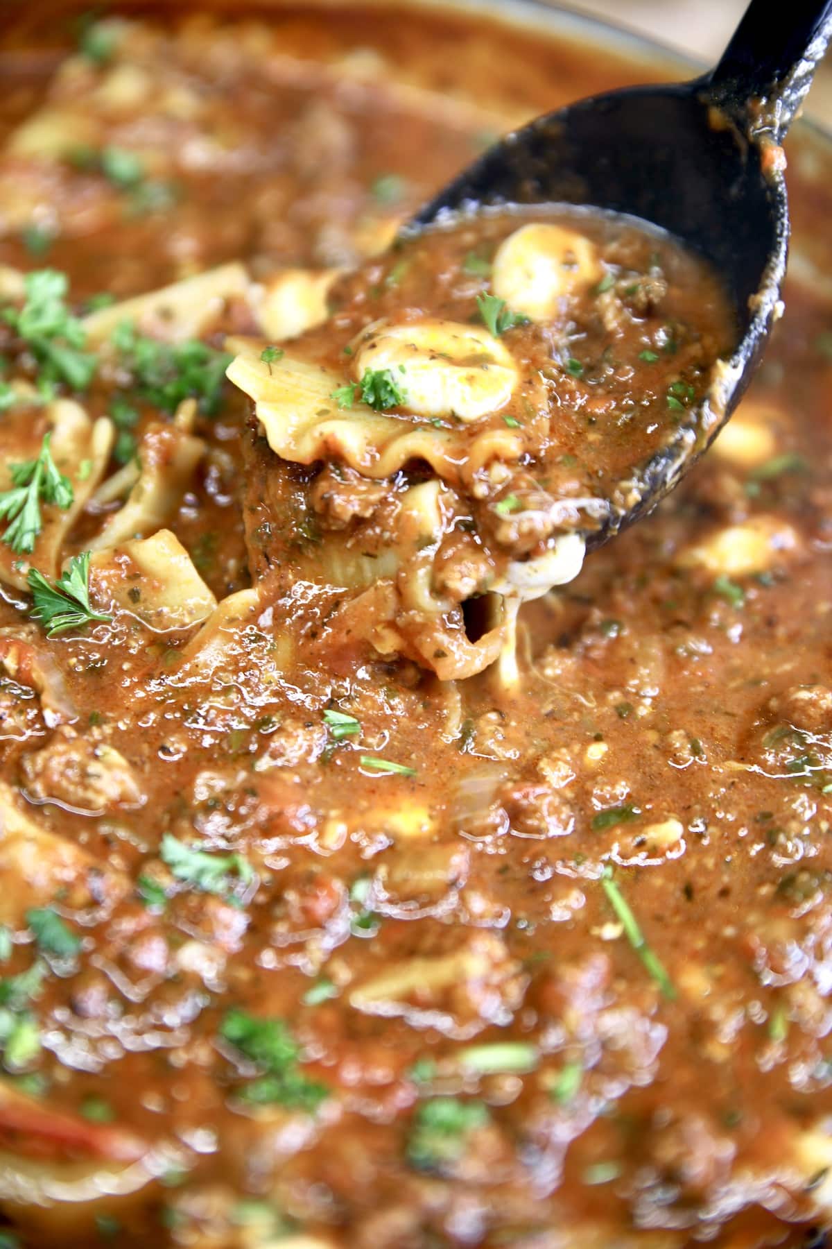 Spoonful of lasagna soup.