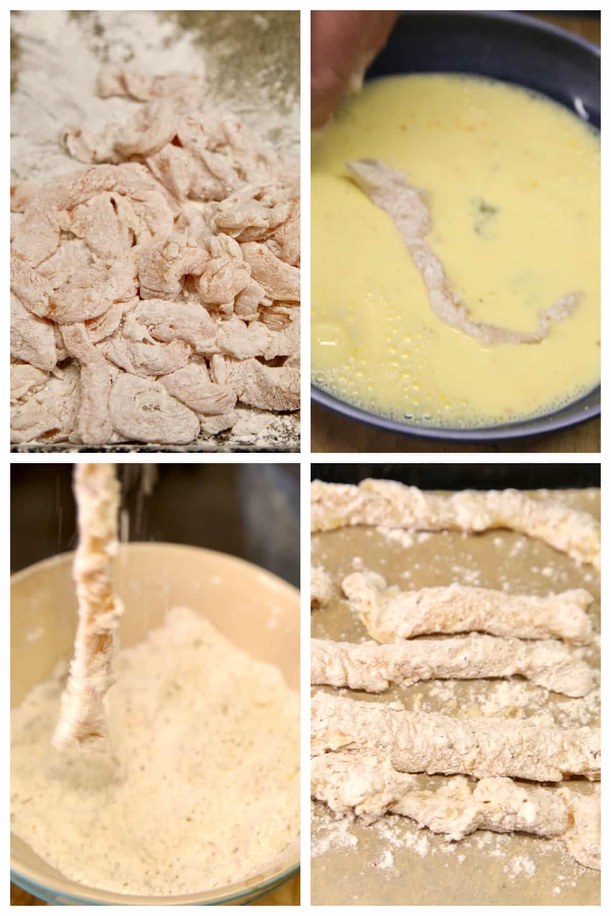 Collage breading chicken fries.