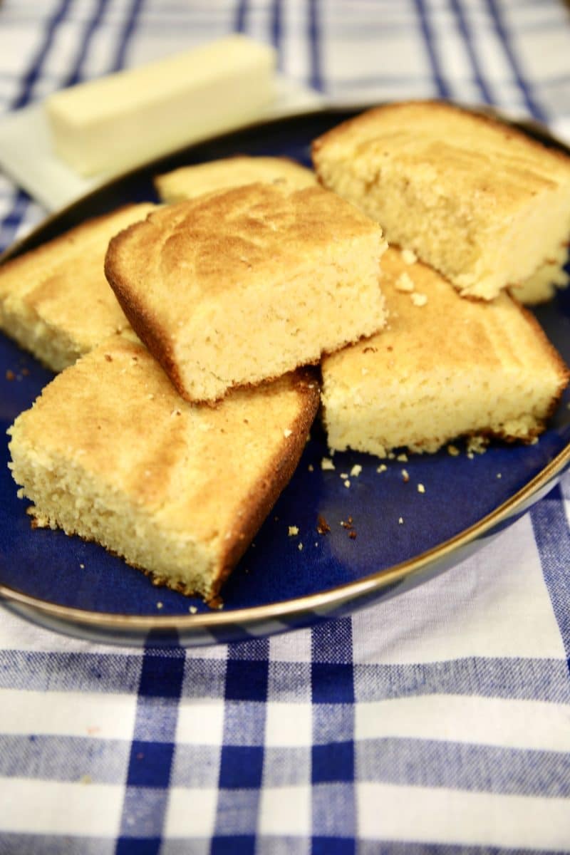 Platter of cornbread slices.