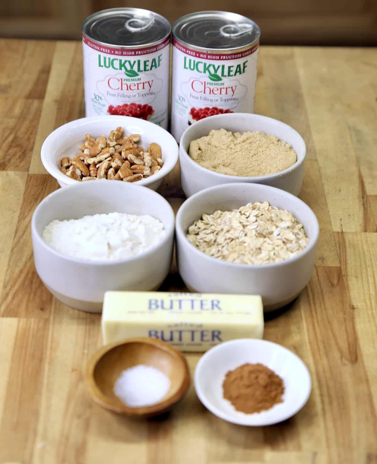 Ingredients for cherry crisp.