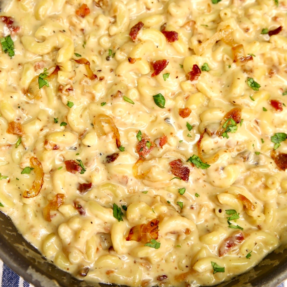 Mac and Cheese with bacon and caramelized onions.
