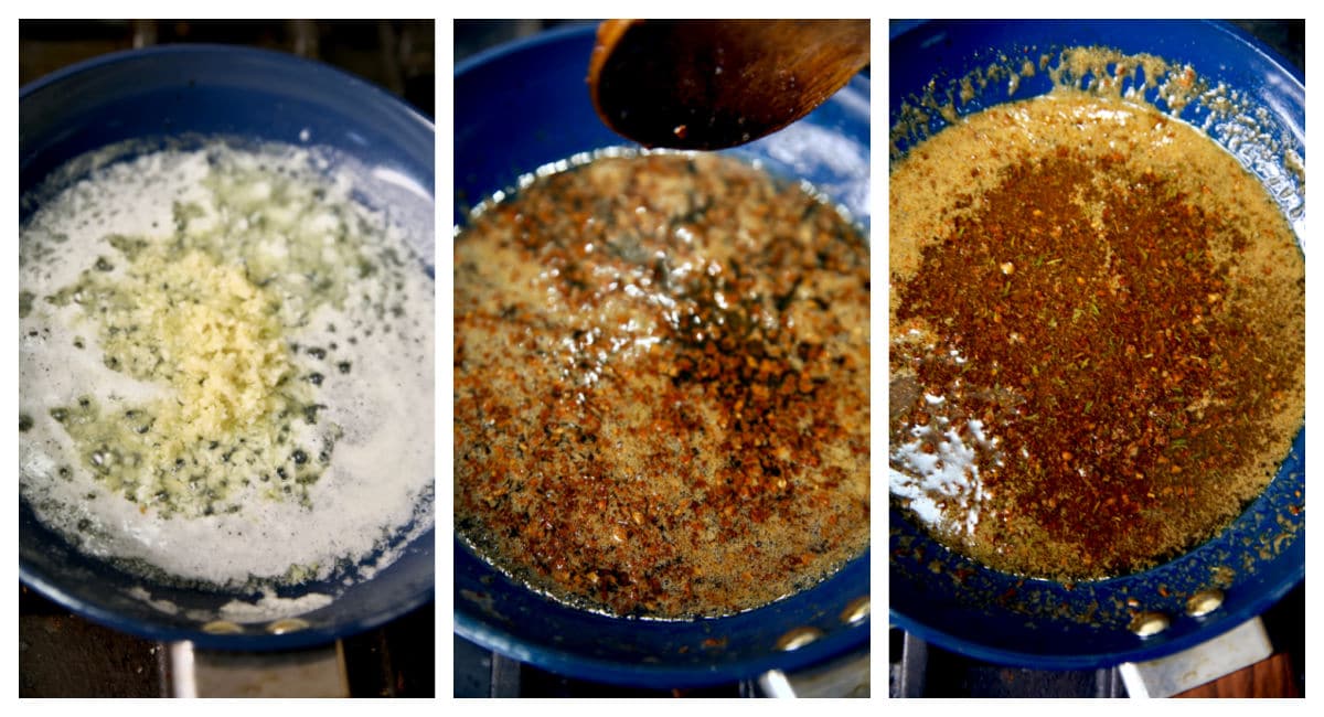 Making toasted garlic butter collage.