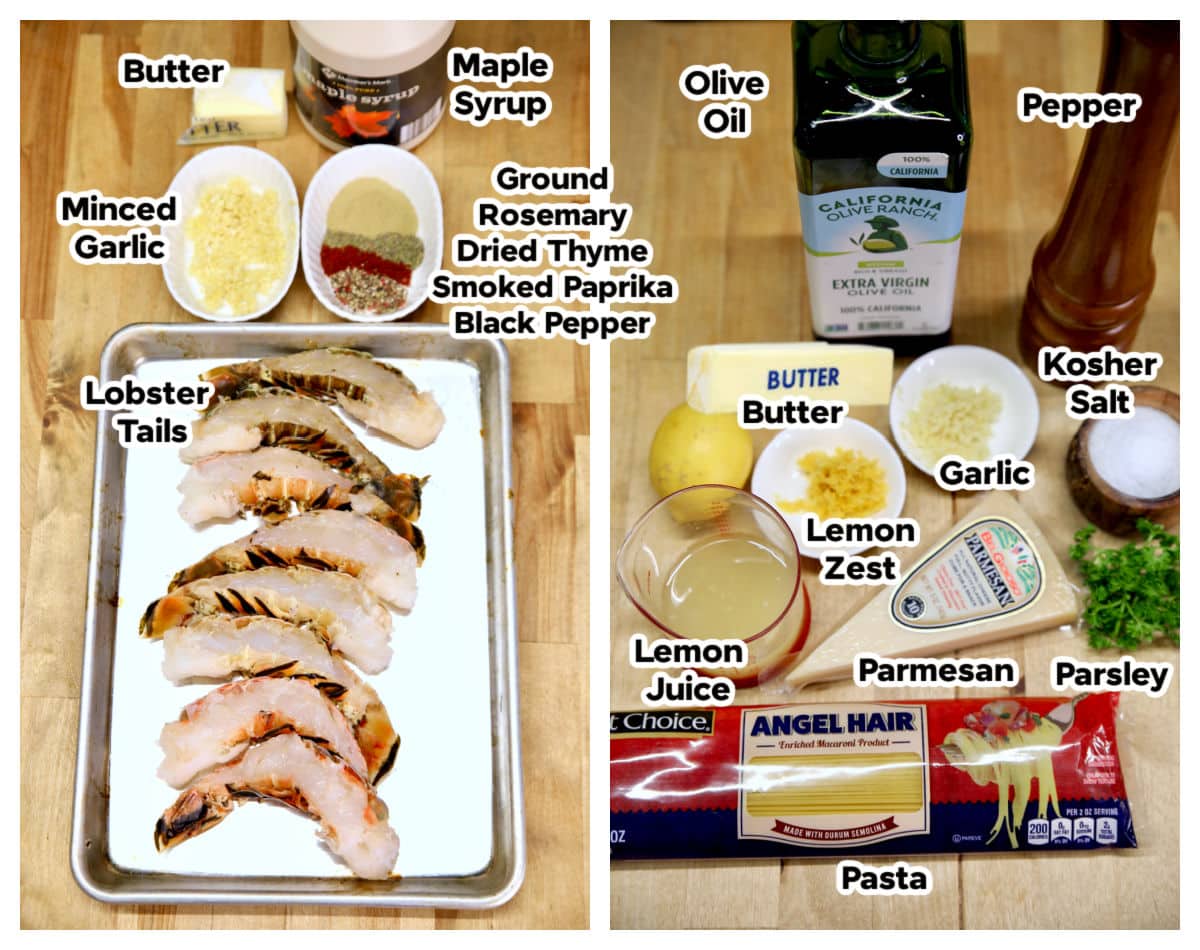 ingredients for lobster pasta - text label overlay.