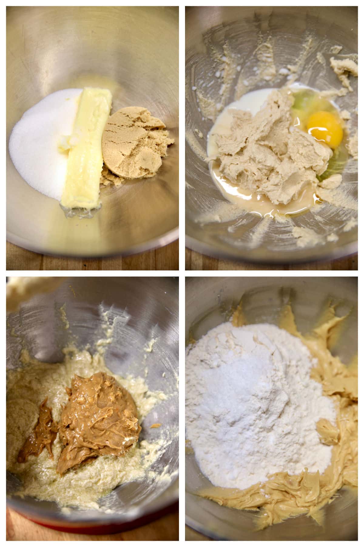 Collage making peanut butter cookie dough.