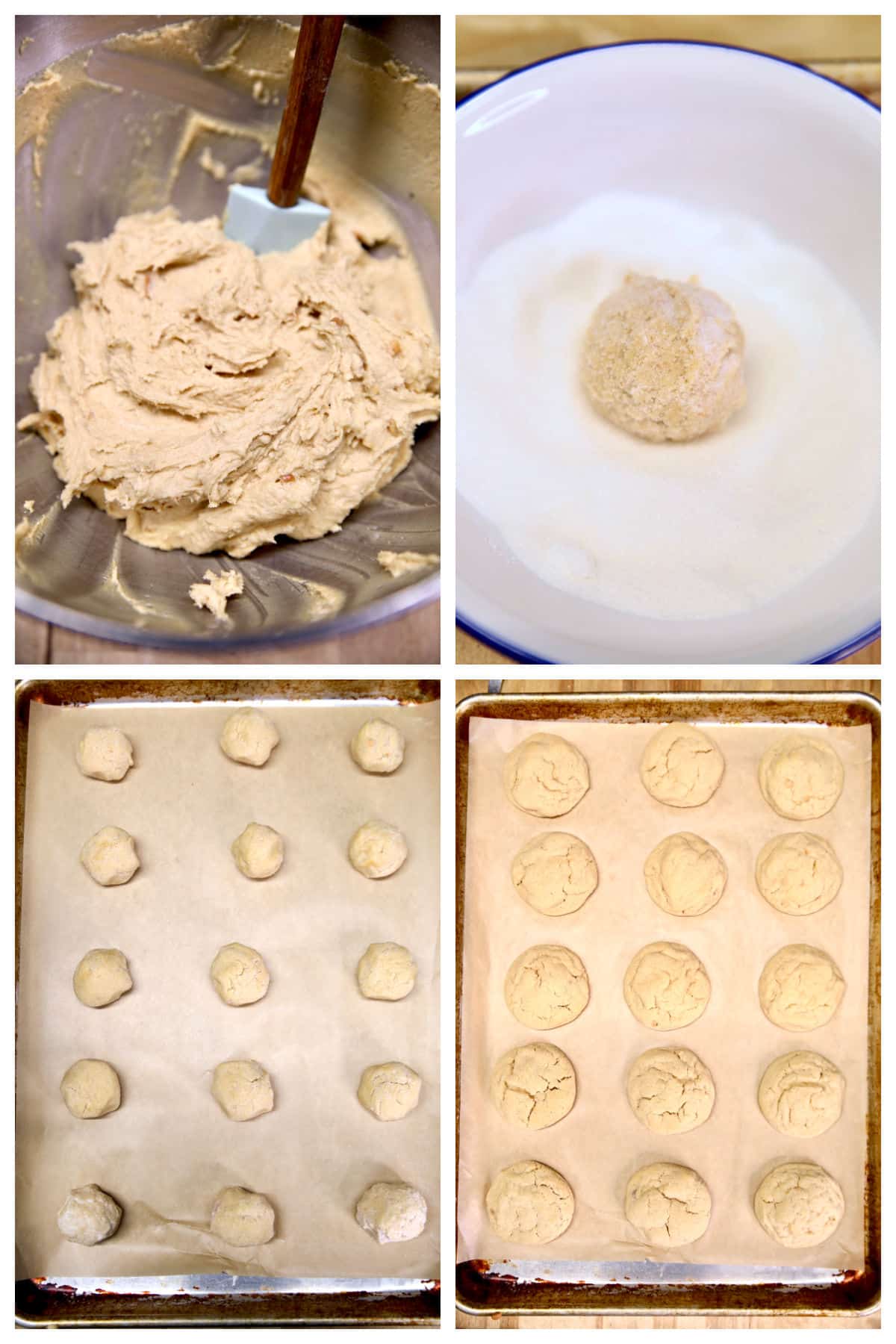 Collage making peanut butter cookies.
